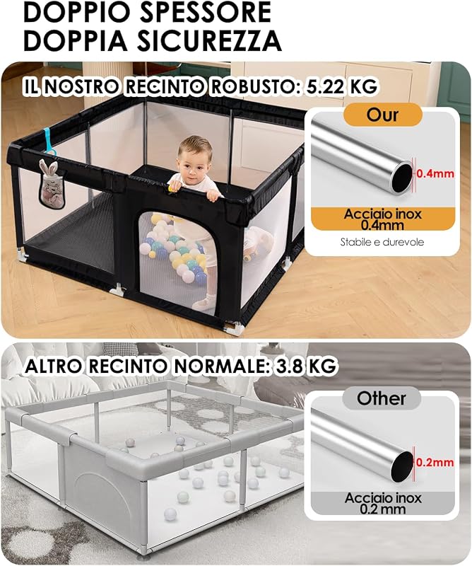 Țarc de joacă pentru copii Derimkcoa, 130x130x66 cm, negru, cu ventuze și poartă cu fermoar, pentru interior și exterior