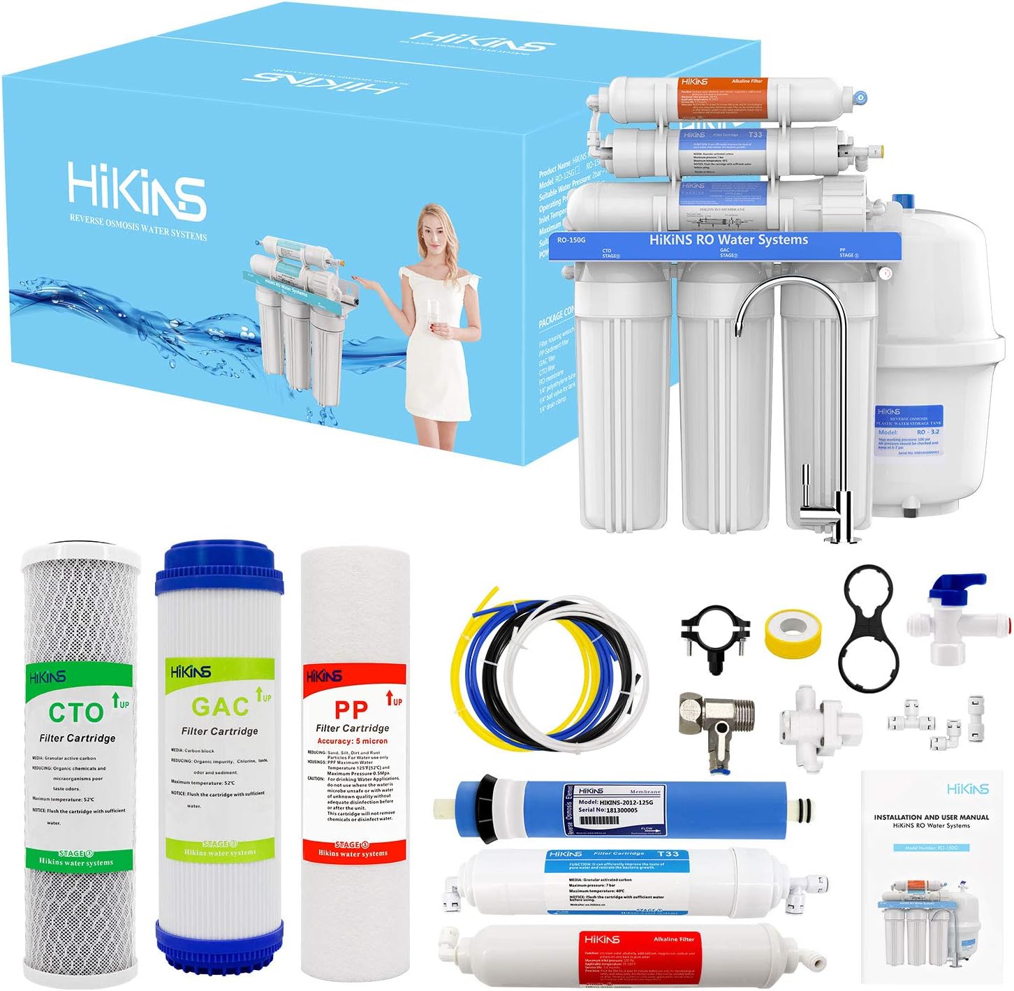One-Day Sale: Up to 70% Off HiKiNS Alkaline Reverse Osmosis Water Filtration System 150GPD 6-Stage High Flow Home Drinking RO Water Filter System with Natural Alkaline Mineral pH+ and Efficiency of Water Saving CE Certified