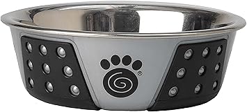 Pet Rageous Fiji 1.75 Cups Stainless Steel Bowl in Light Gray/Black