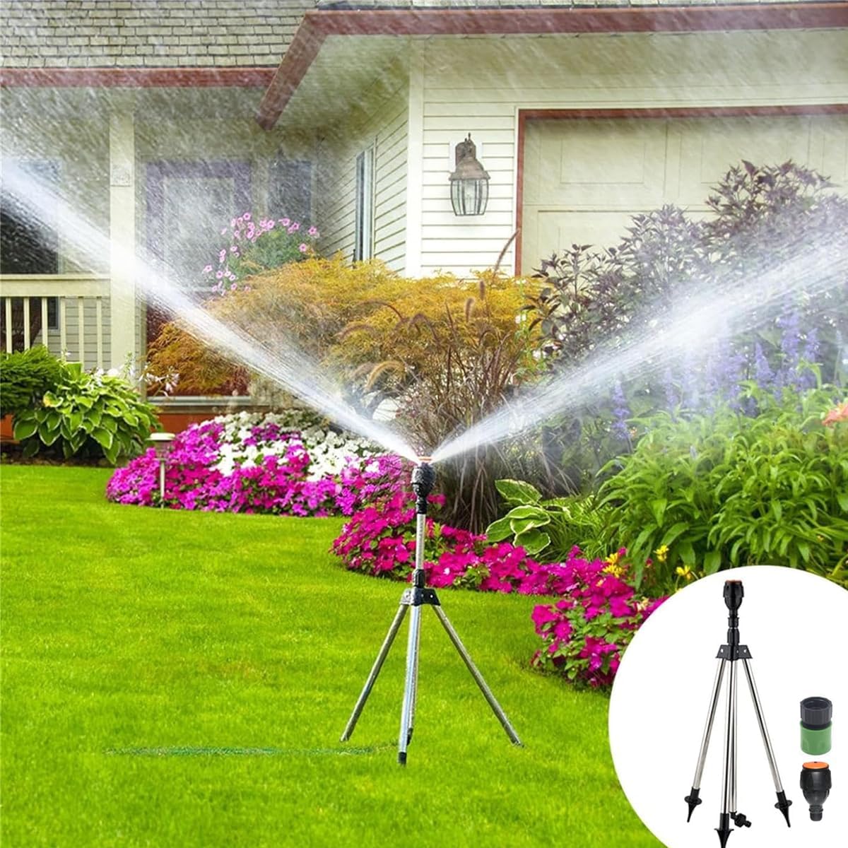 Rotating Tripod Sprinkler, 360 Degree Automatic Rotating Irrigation Stand Tripod Water 360 Degree Large Area Coverage, Telescoping Tripod Sprinkler for Large Area, Yard, Garden, Lawn (2pcs)