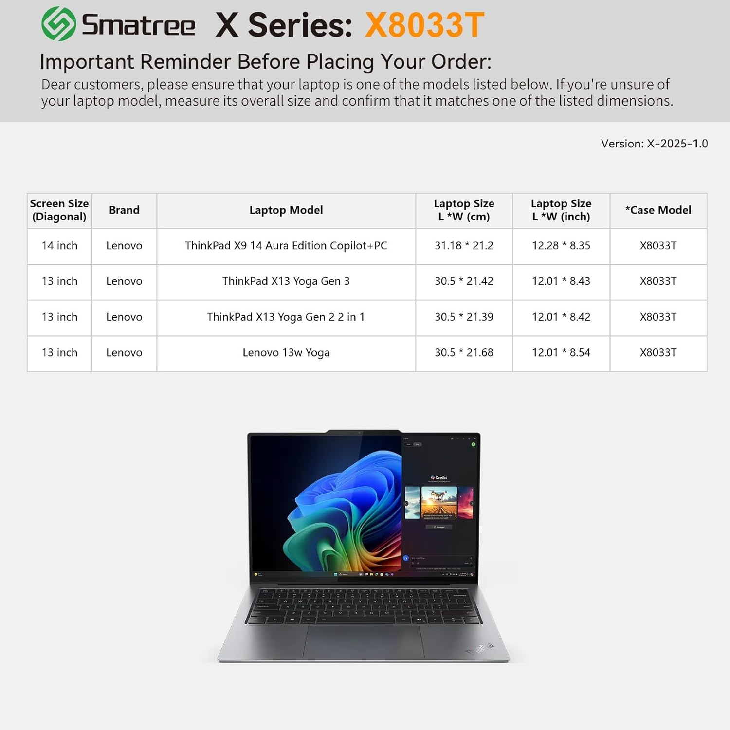 Smatree Hard EVA Protective Case Compatible for 14inch Lenovo ThinkPad X9 14 Aura Edition,for 14inch Yoga Book 9i,for 13inch ThinkPad X13 Yoga Gen 3/2,for 13inch Yoga6 Gen 8/7 Case (X8033T)