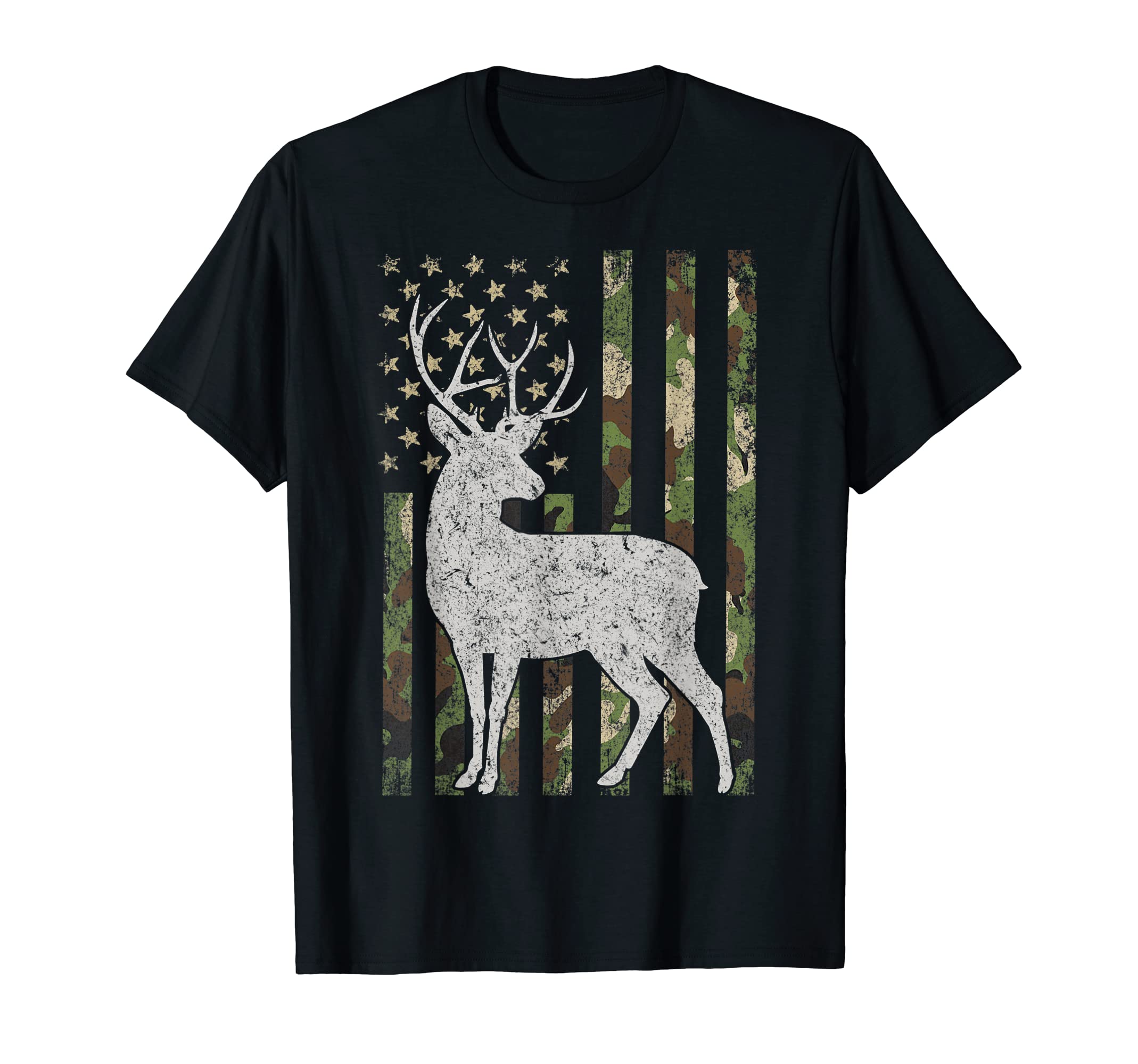 The Patriotic American StoreWhitetail Buck Deer Hunting Camouflage USA Flag 4th of July T-ShirtOEKO-TEX STANDARD 100
