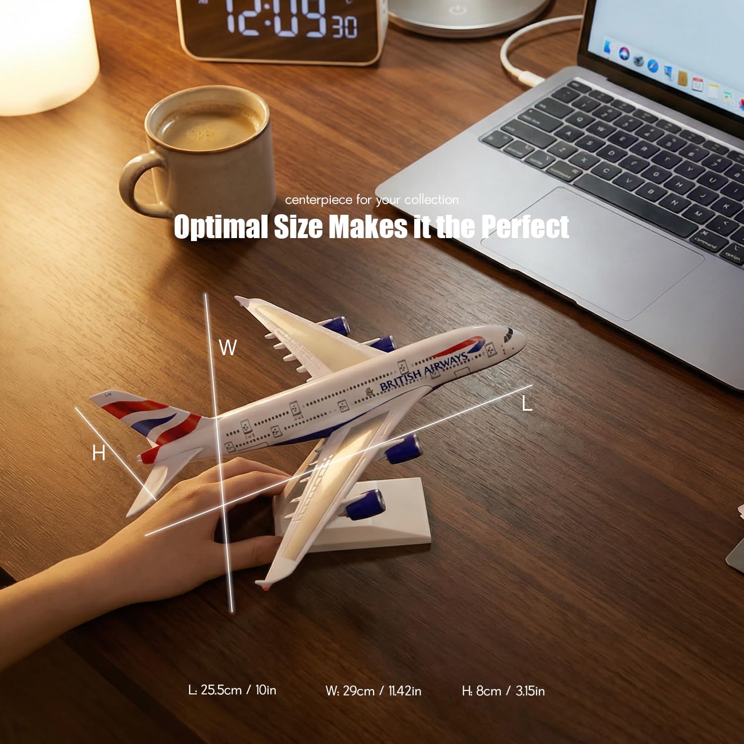 Modellino di aereo da assemblare in scala 1/280 compatibile con Airbus A380 British Airways, kit di montaggio rapido in plastica con supporto, lunghezza 25,5 cm, esposizione o come regalo