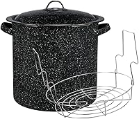 Granite Ware 15.5 Qt Water Bath Canner with Collapsible Jar Rack - Durable Enamel Steel Pot for Canning, Cooking, Gas & Electric Stovetops, Speckled Black