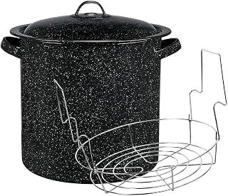 Granite Ware 15.5 Qt Water Bath Canner with Collapsible Jar Rack - Durable Enamel Steel Pot for Canning, Cooking, Gas & Electric Stovetops, Speckled Black