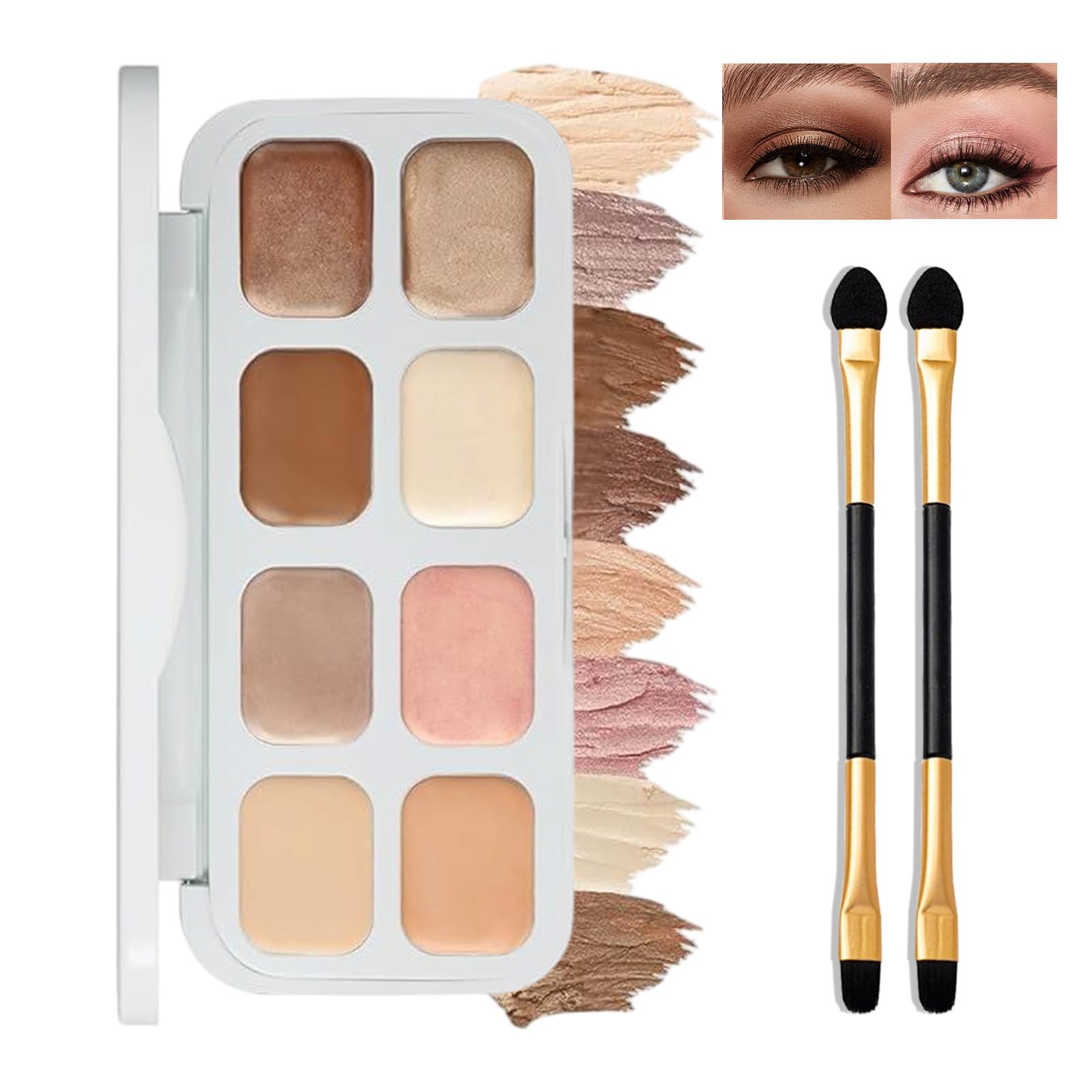 8-Color Eyeshadow & Concealer Palette with Brushes Cream Formula, Highly Pigmented, Long-Lasting, Multi-Use for Shimmer and Matte Makeup, Works as Highlighter & Contour