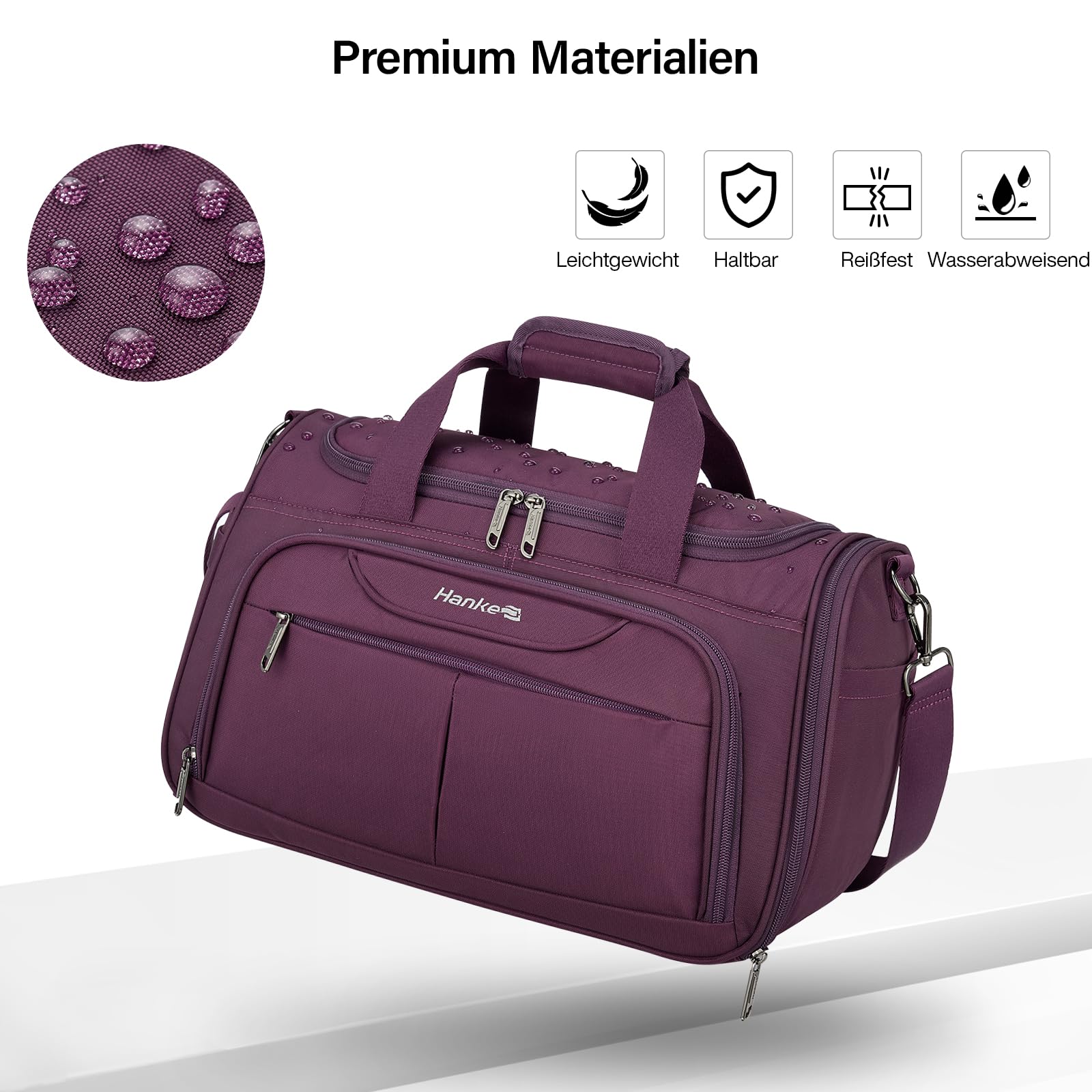 Hanke 36.5L Faltbare Reisetasche Leichte wasserdichte Handgepäck Tasche Sporttasche Damen Carry on Luggage Cabin Bag Gym Bag Travel Bag für Herren Damen, Lila