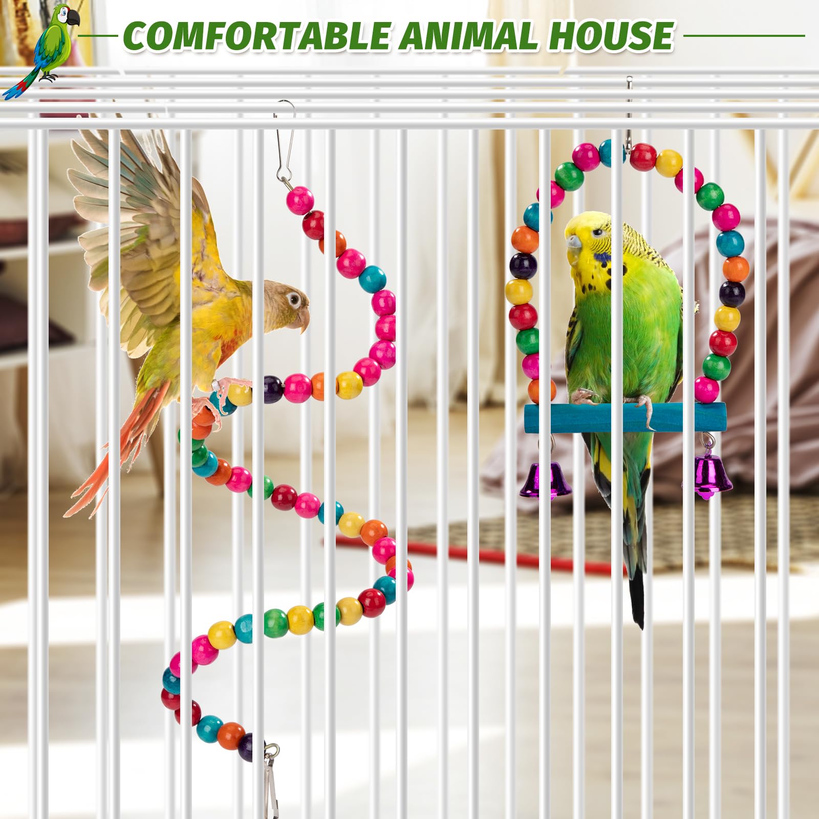 13 Pezzi Giochi Per Pappagalli - Altalene, Campane E Giocattoli Da Masticare Per Uccelli Colorati - Foto 2