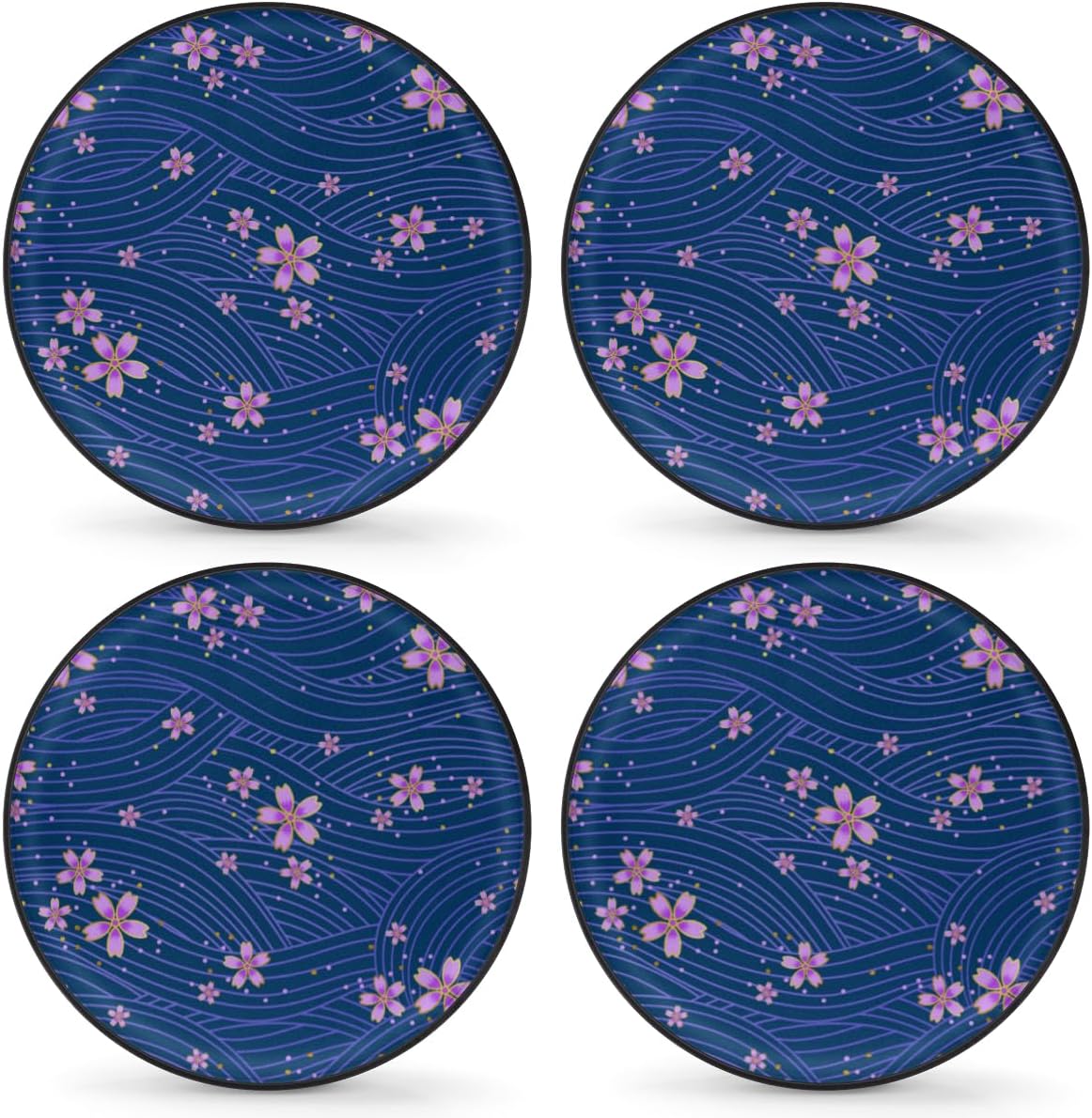 Waves Flowers Tire Covers Portable Spare Tire Cover Soft Durable Waterproof Dustproof Set of 4 Bags 14 Inches for Car Truck SUV Trailer Camper