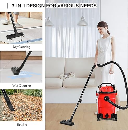 Vista 2 de COSTWAY Aspiradora húmeda y seca 3 en 1 con función de soplador, aspiradora de 6.6 galones 4.8 HP con protección de seguridad, aspiradora portátil