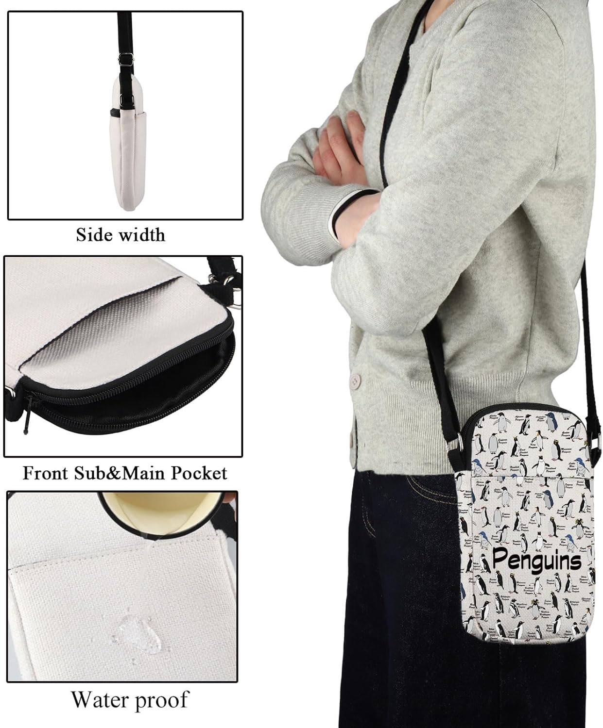 CMNIM Penguin Messenger Bag Penguin Lovers Gift Cute Penguin Gifts for Women Penguin Themed Adjustable Small Crossbody Bag