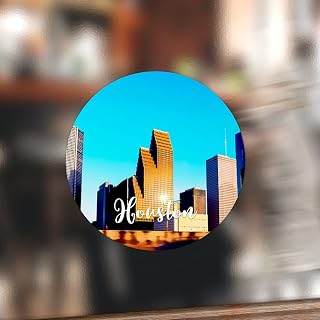 100PCS USA City Houston Round Stickers Labels American City in Texas Vinyl Round Circle Sticker Travel Lovers Gift Cityscape Self-Adhesive Stickers for Wedding Favor Cards 3inch