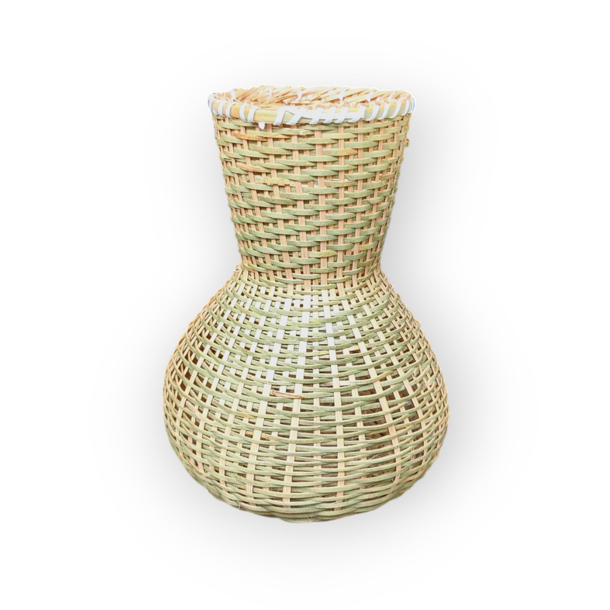 haksap bamboo vase | handcrafted flower pot for home decor & gardening (khaloi) (8 inch) handwoven bamboo rattan vase, decorative gourd shape, natural