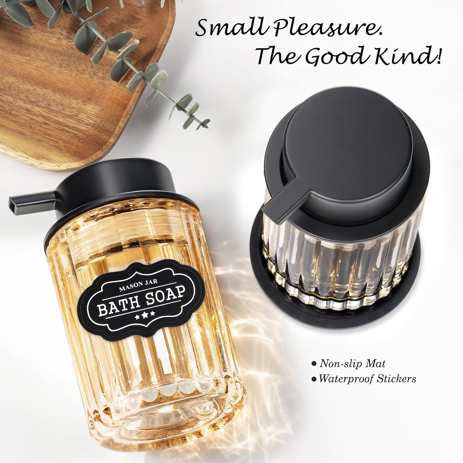 Amolliar Foaming Soap Dispenser, Amber Glass Soap Dispenser, Black 2 Pack