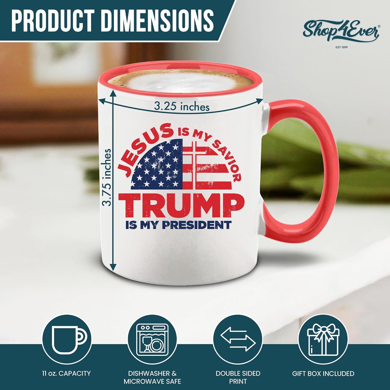 shop4ever Jesus is My Savior Trump is My President Ceramic Coffee Mug Tea Cup 11 oz. Donald Trump Gift (Red Handle) - Image 2