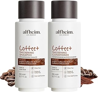 Coffee Thickening Shampoo & Conditioner Set – Caffeine & Plant Protein for Fuller, Volumized Hair – Sulfate-Free, Paraben-Free, Cruelty-Free – 10.7 oz Each – Strengthens, Revitalizes, Nourishes Hair