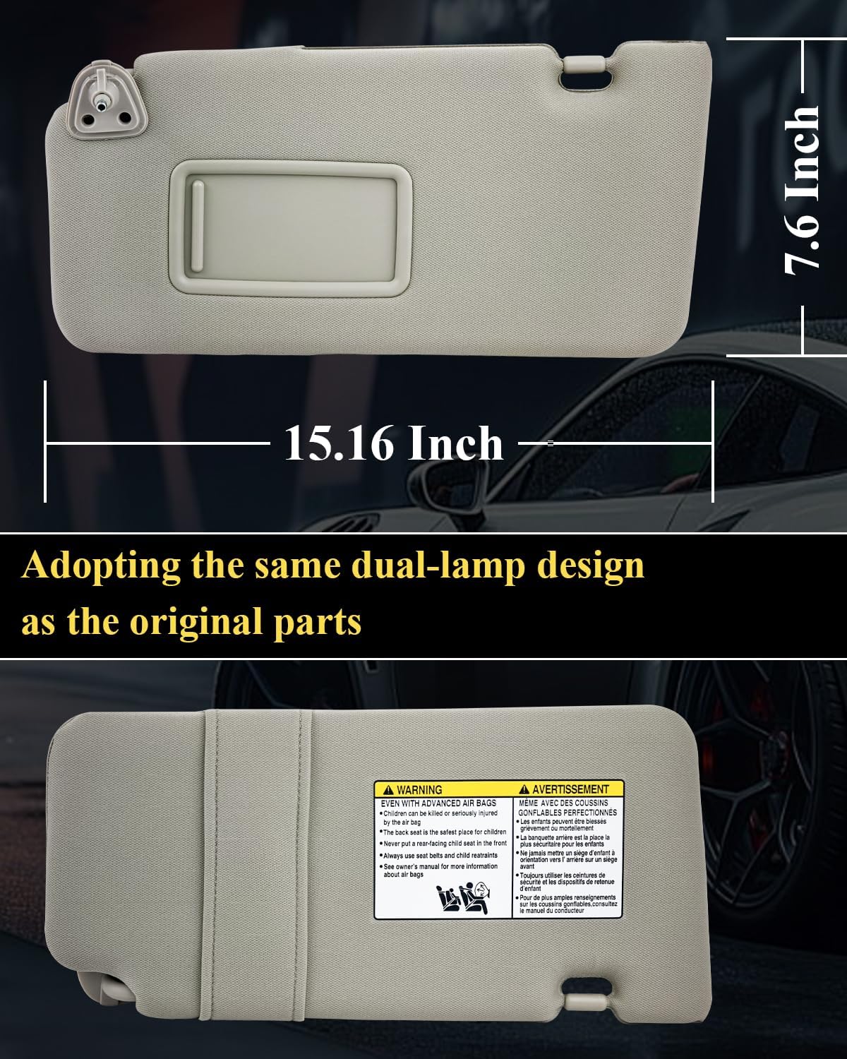 96401-ED500-A178 Left Driver & Right Passenger Side Sun Visor for Nissan Versa 2007-2012,Tiida 2004-2012 - Without Light, with Vanity Mirror, Replace OE#96400-ED500-A178 - Gray Sun Visor