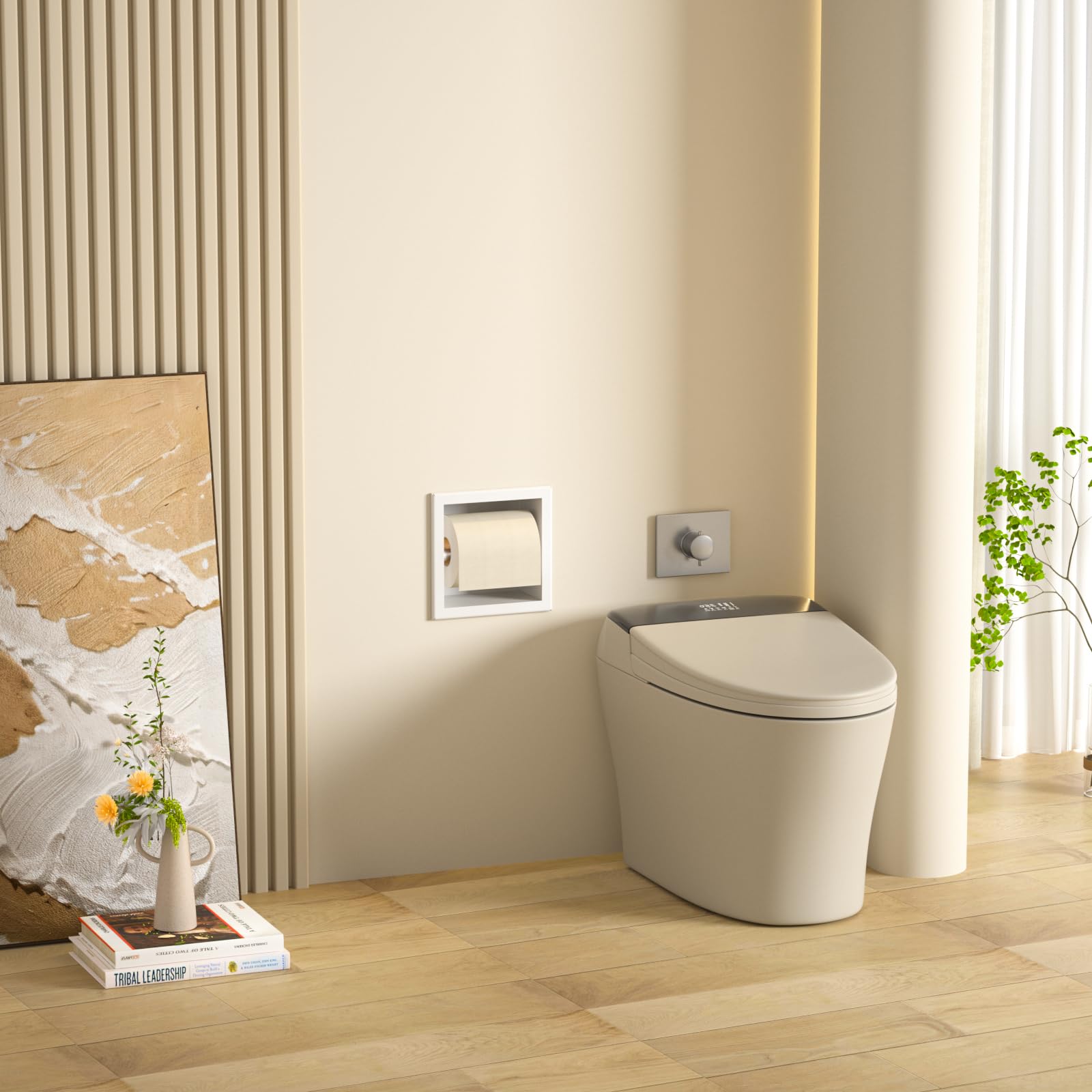 Soporte de papel higiénico empotrado de acero inoxidable para cuarto de baño, 17,3 x 17,3 x 8,7 cm, color blanco