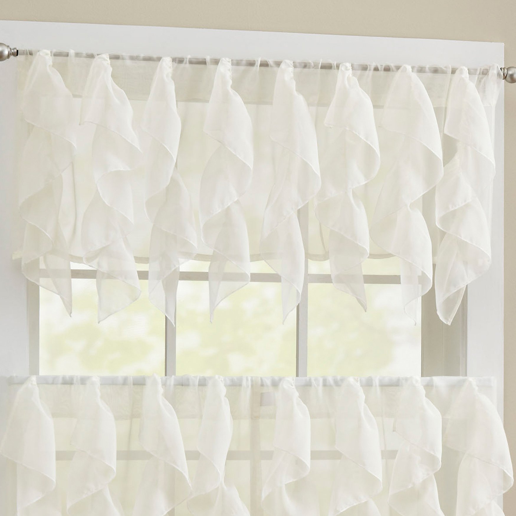 Sweet Home Collection Kitchen Window Tier, Swag, or Valance Curtain Treatment in Stylish and Unique Patterns and Designs for All Home Décor, Sheer Ivory