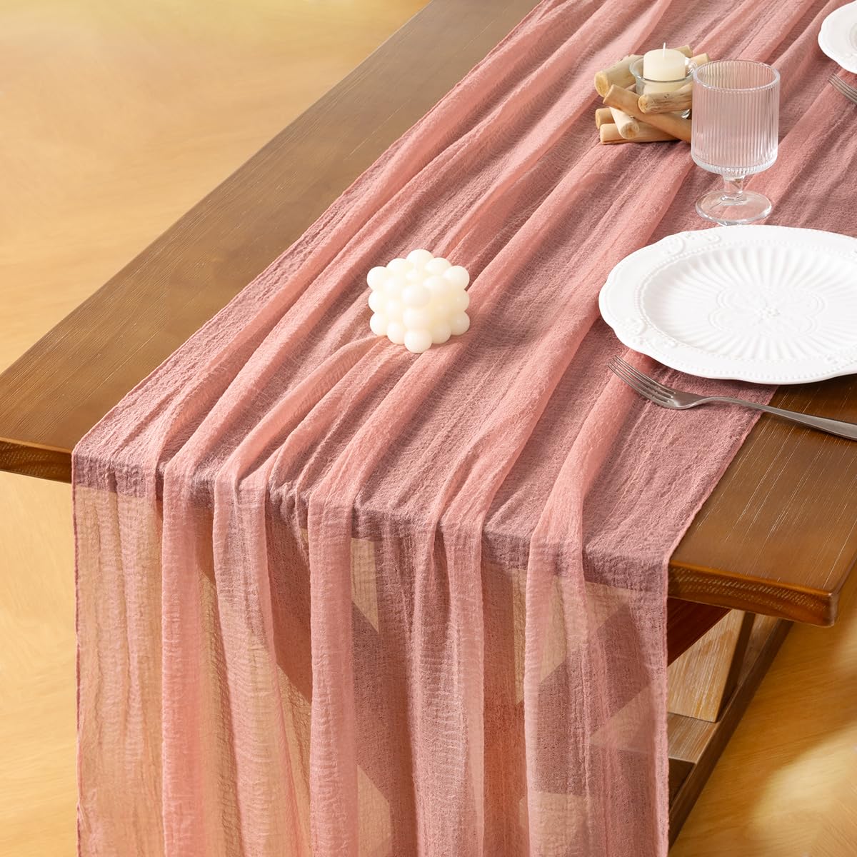 Socomi 6pcs Cheesecloth Table Runner Rose Gold Easter Spring Gauze 120 Inch Rustic Boho Cheese Cloth Runner for Wedding Party Baby Bridal Shower