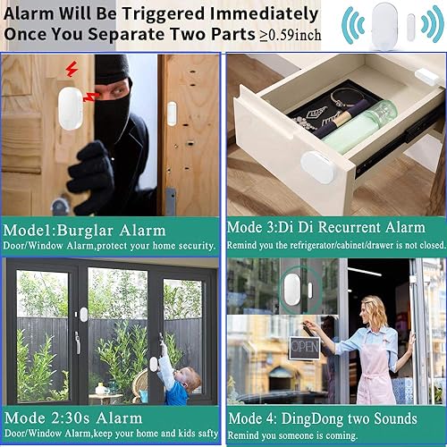Miniatura 5 de Alarma de puerta y ventana, sensor magnético de piscina de 125 dB para seguridad de niños, 3 unidades de alarma antirrobo para seguridad del hogar