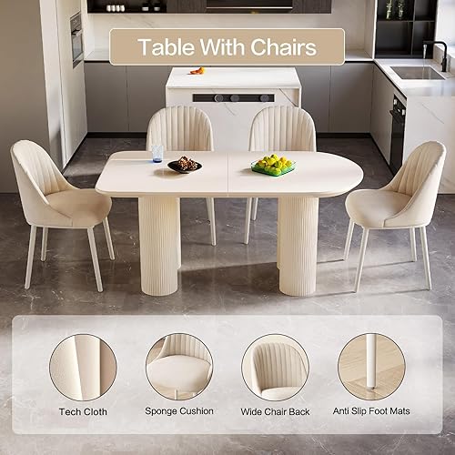 Miniatura 5 de Juego de comedor de 5 piezas, mesa de comedor moderna de 55.11 pulgadas con 4 sillas, juego de mesa de cocina blanca para 4 personas, mesas de