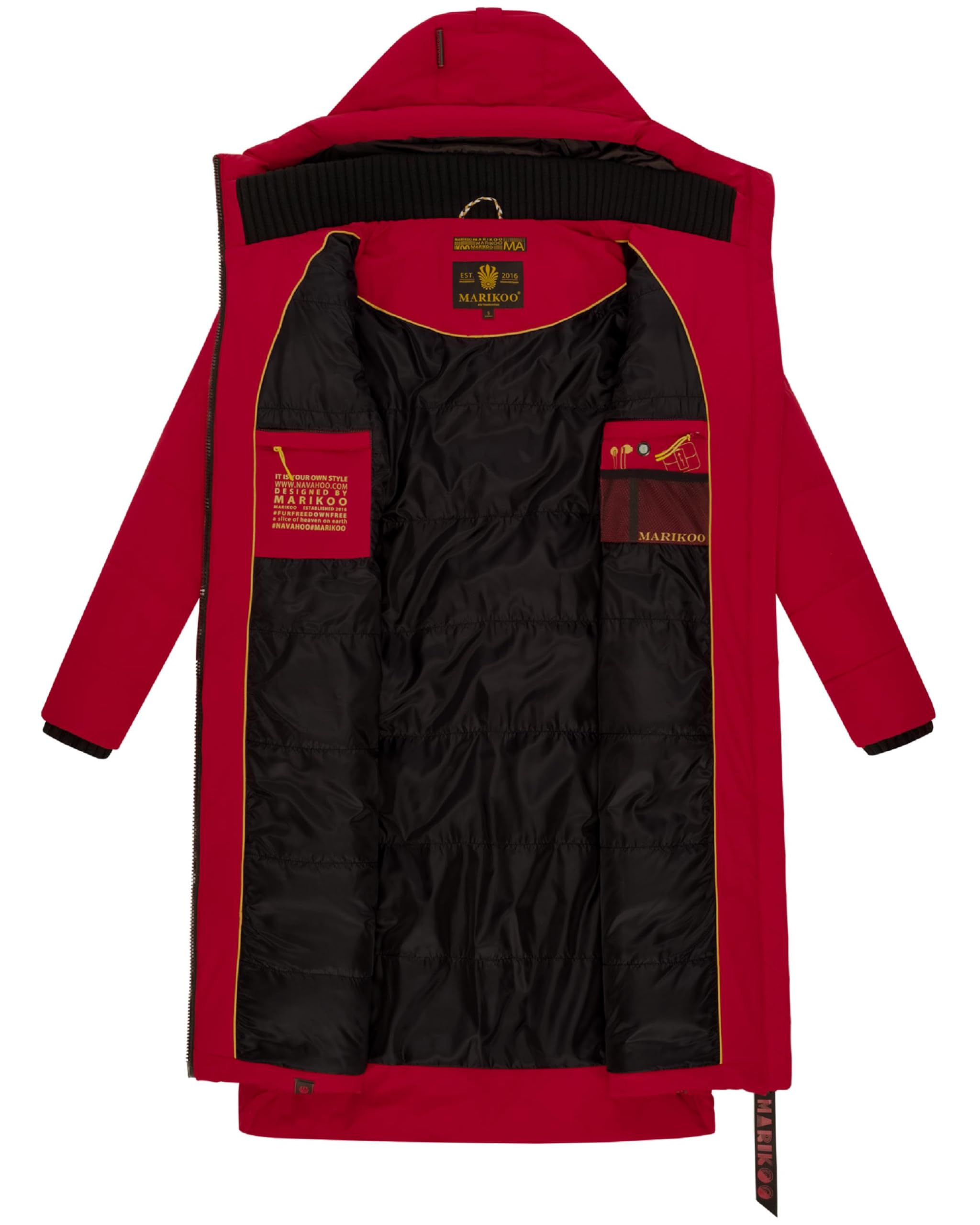 MARIKOO Damen langer Wintermantel Steppmantel mit Schlüsselanhänger Benikoo XS-5XL