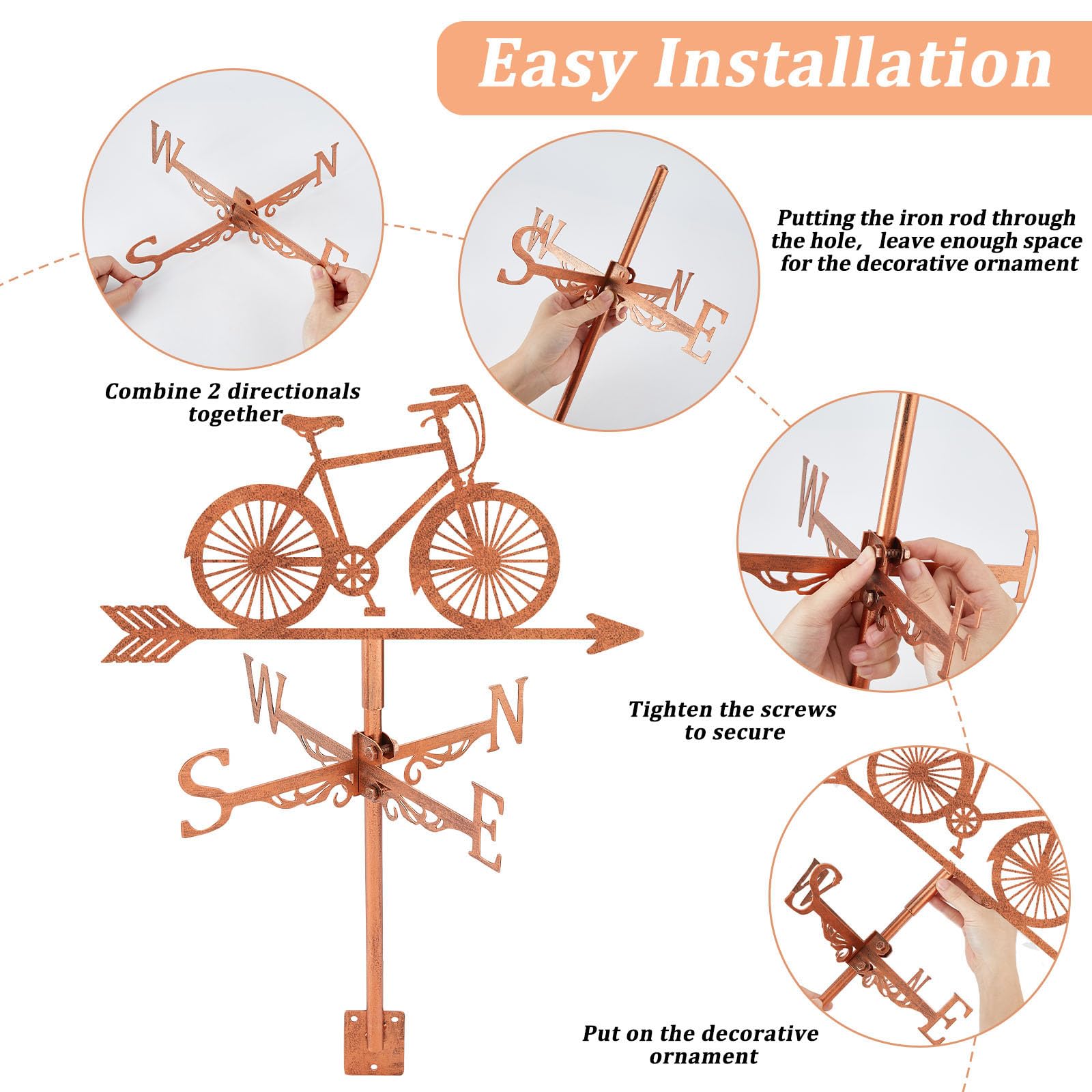 SUPERDANT Girouette de Jardin Exterieur de Vélo de Route Girouette en Métal pour Vélo Girouettes de Vélo en Cuivre Panneaux Décoratifs de Direction du Vent Deco Exterieur de Ferme