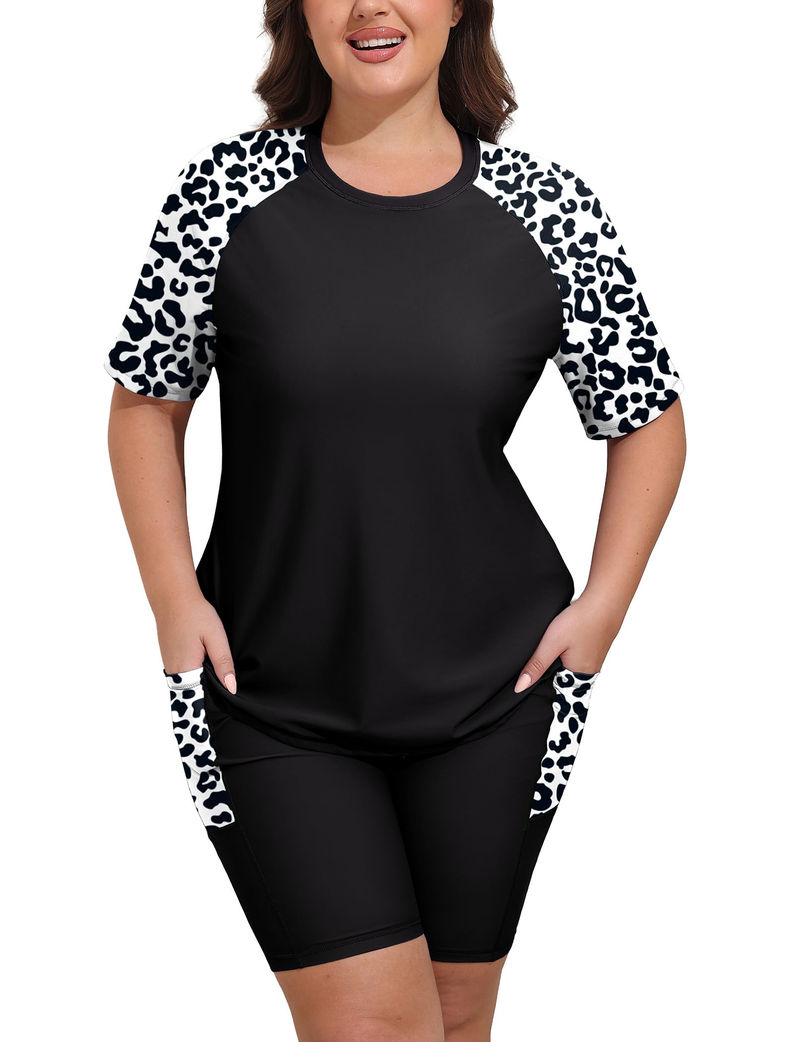Arolina Rash Guard for Women 2 Piece Swimsuits UPF 50 Swim Shirts with Boyshorts Modest Bathing Suit Swimwear Leopard Print Large