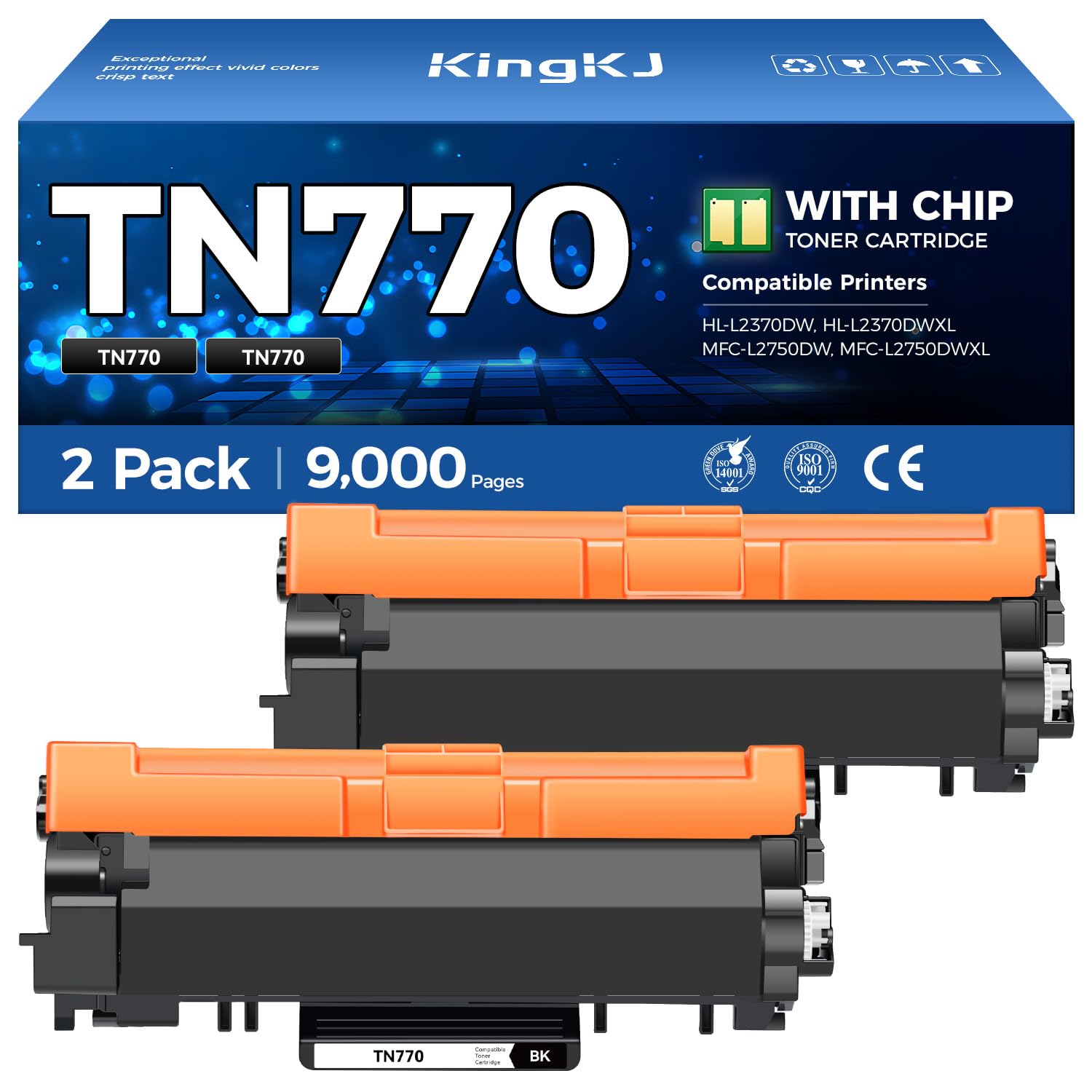 TN770 Black Toner Cartridge High Yield 2-Pack with chip Replacement for Brother TN-770 TN770 770 Toner Compatible with Brother HL-L2370DW HL-L2370DWXL MFC-L2750DW MFC-L2750DWXL Printer Ink All-in-One