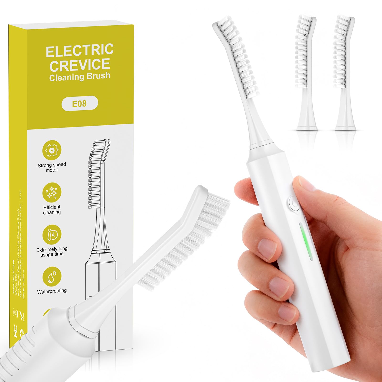 Electric Crevice Cleaning Brush IPX7 Waterproof Grout Scrub Brush with 2 Replaceable Heads Power Shower Scrubber for Kitchen