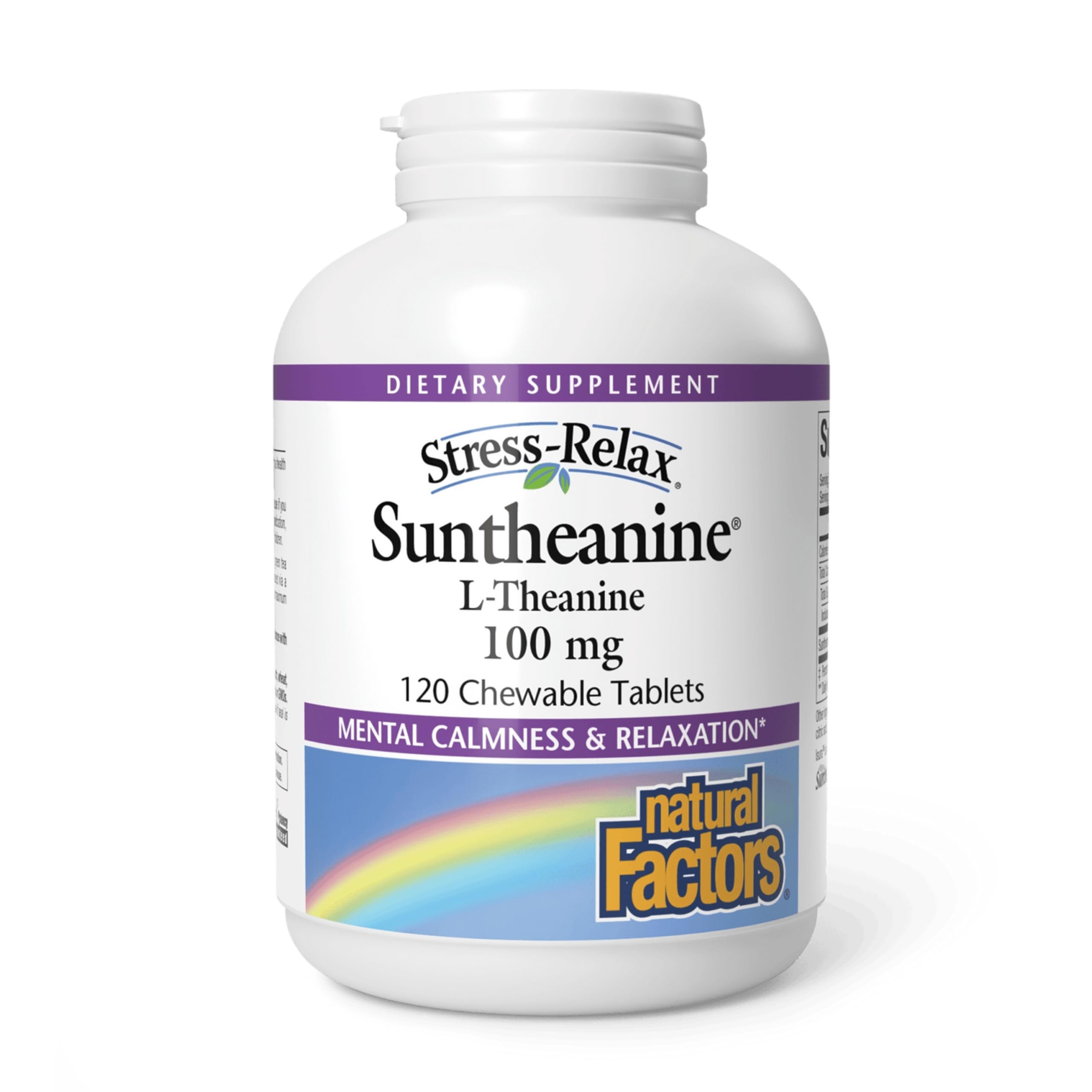 Natural Factors Suntheanine L-Theanine 100 mg - Health Supplement for Calm Outlook - L-Theanine Supplement Supports Relaxing Sleep & Aids Against Drowsiness - 120 Chewable Tablets (60 Servings)