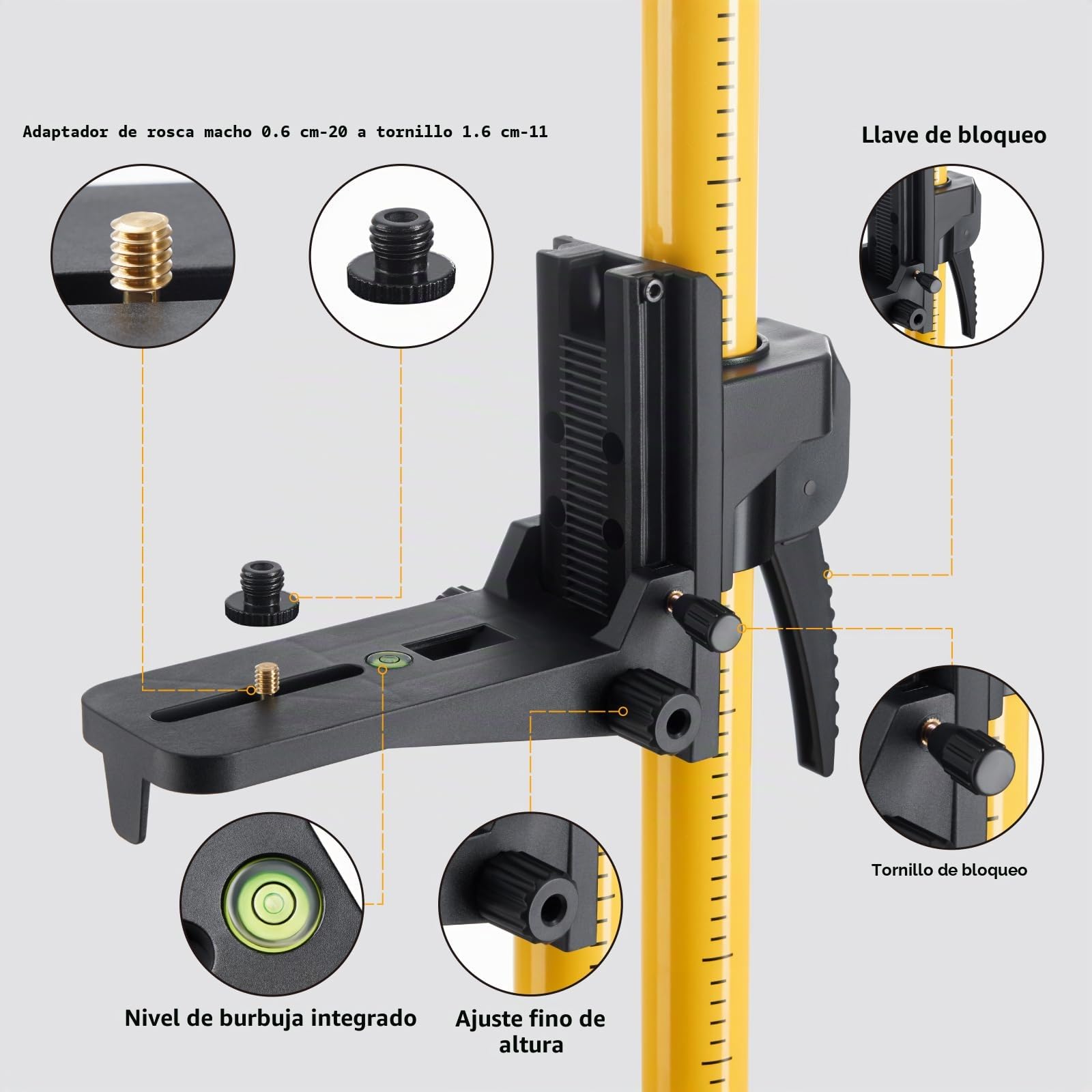 Firecore - Palo telescópico de 3,7 m con trípode y soporte láser de 1/4" x 20" para láseres giratorios y láseres de línea, soporte láser ajustable con adaptador roscado de 5/8" - FLP370C