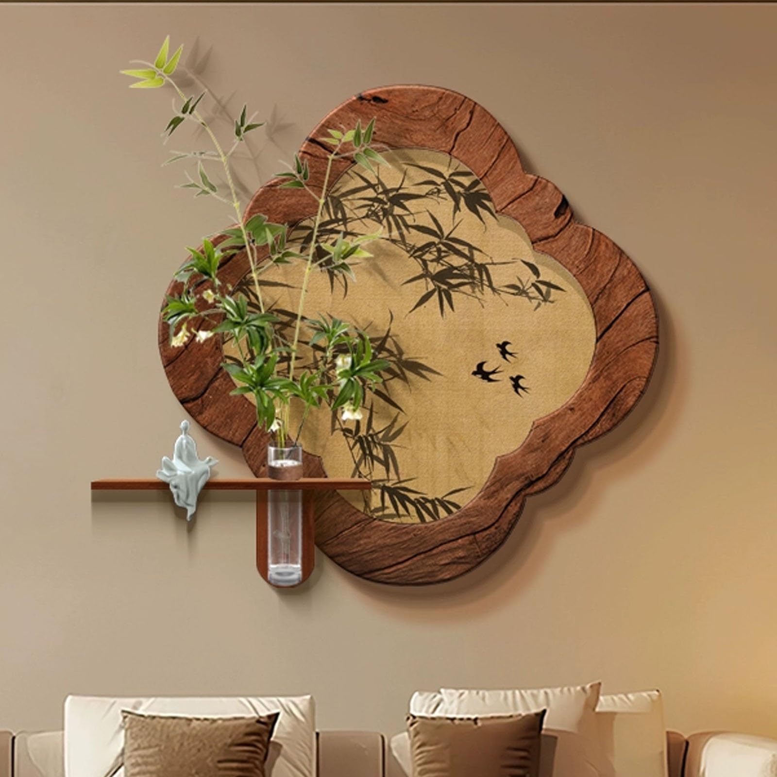 Peinture artistique en grès illuminée LED, une œuvre d'art murale haut de gamme Brown-2