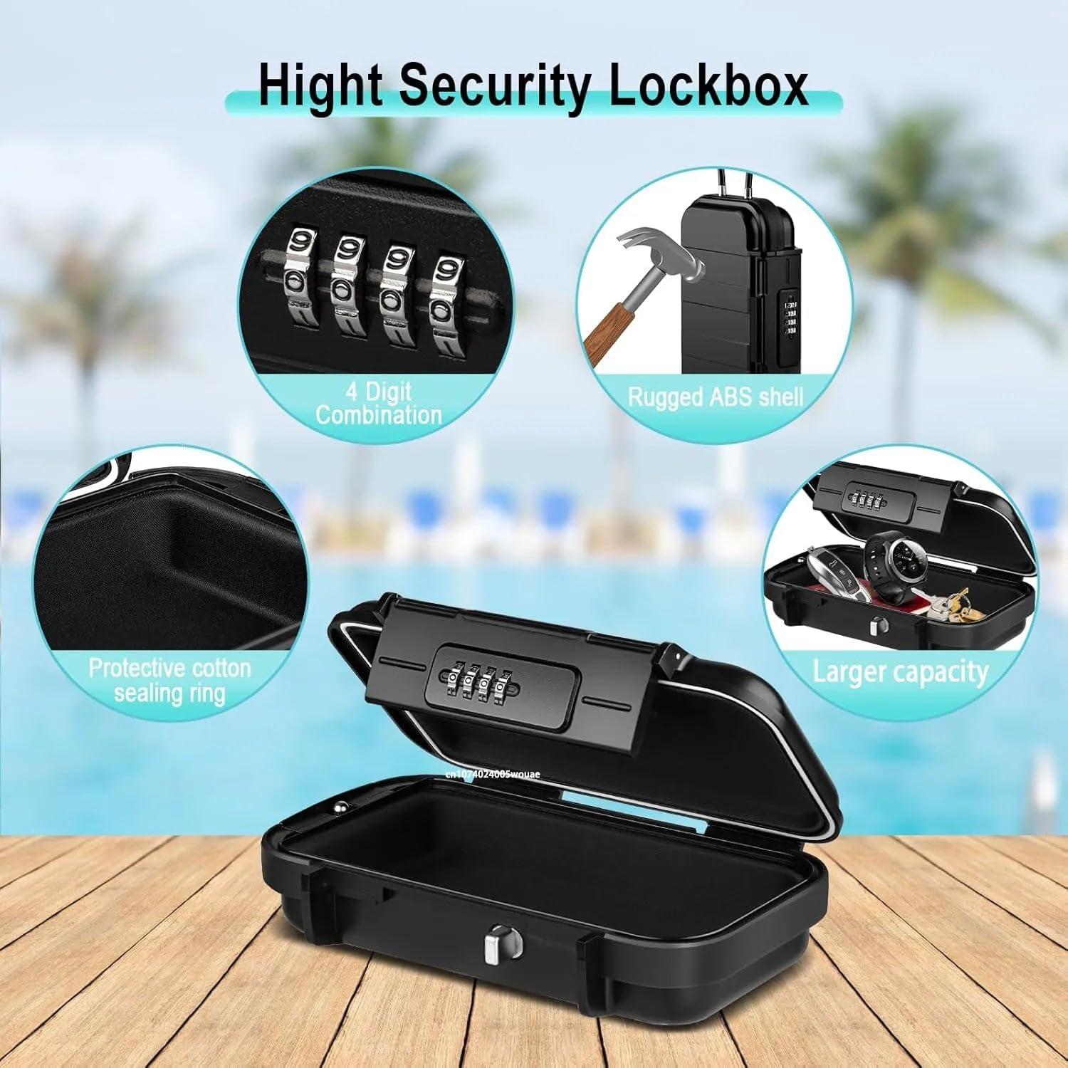 Reise-Tresor, tragbar, für Fitnessstudio, Diebstahlschutz, Strand, wasserdicht, kleines Zahlenschloss, Box mit abnehmbarer Kette, grau/China