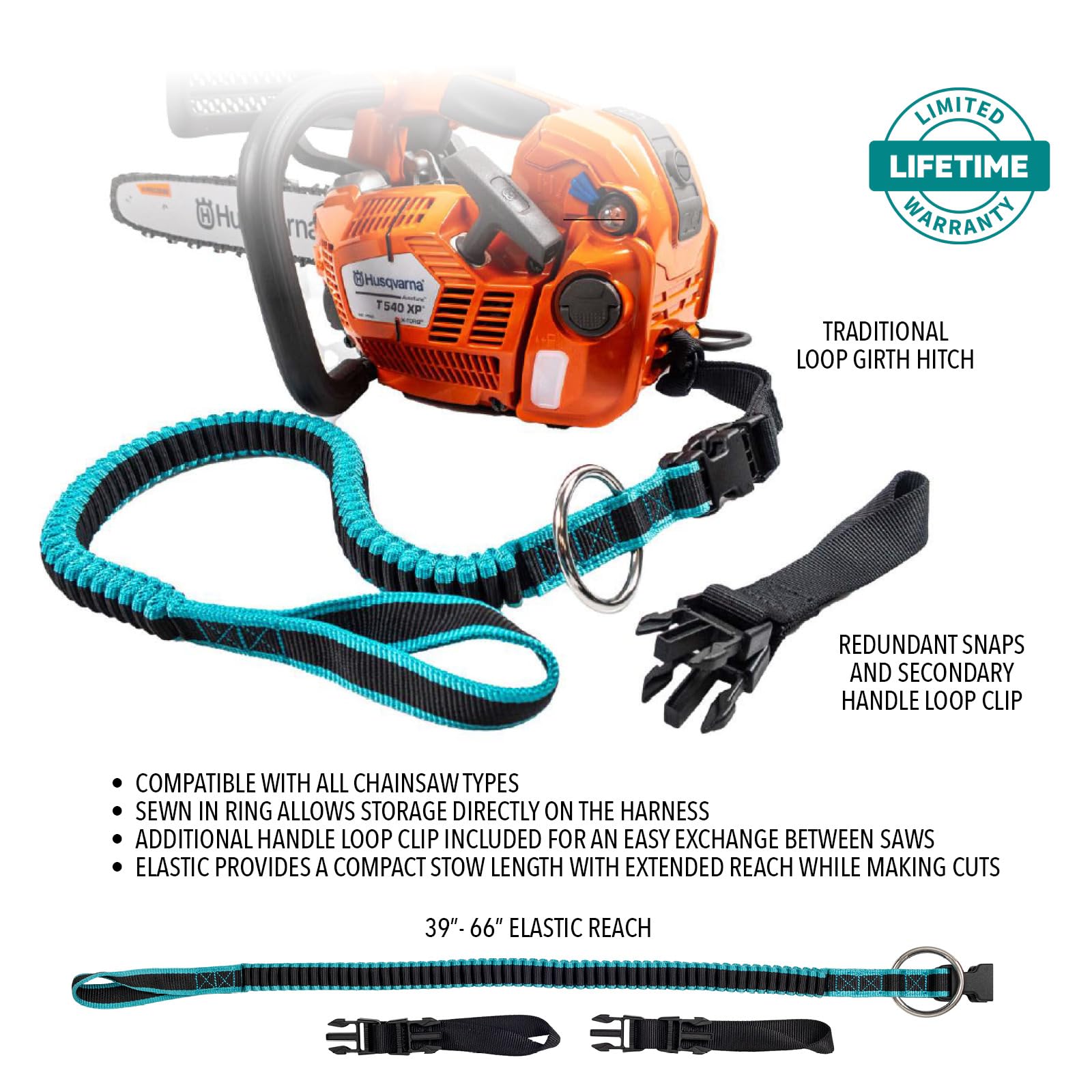 Notch Cordino modulare per motosega, portata fino a 167,6 cm, design tradizionale con gancio di traino ad anello, compatibile con tutti i tipi di motosega, l'anello cucito consente di riporlo