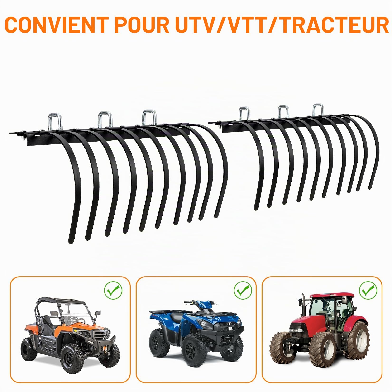 Garvee Râteau paysager Robuste 60" pour Tracteur/ATV/UTV – 20 Dents Amovibles – Élimine Pierres, débris, Herbe et Paille – Outil agricole pour préparation et Entretien du Sol – Acier revêtu