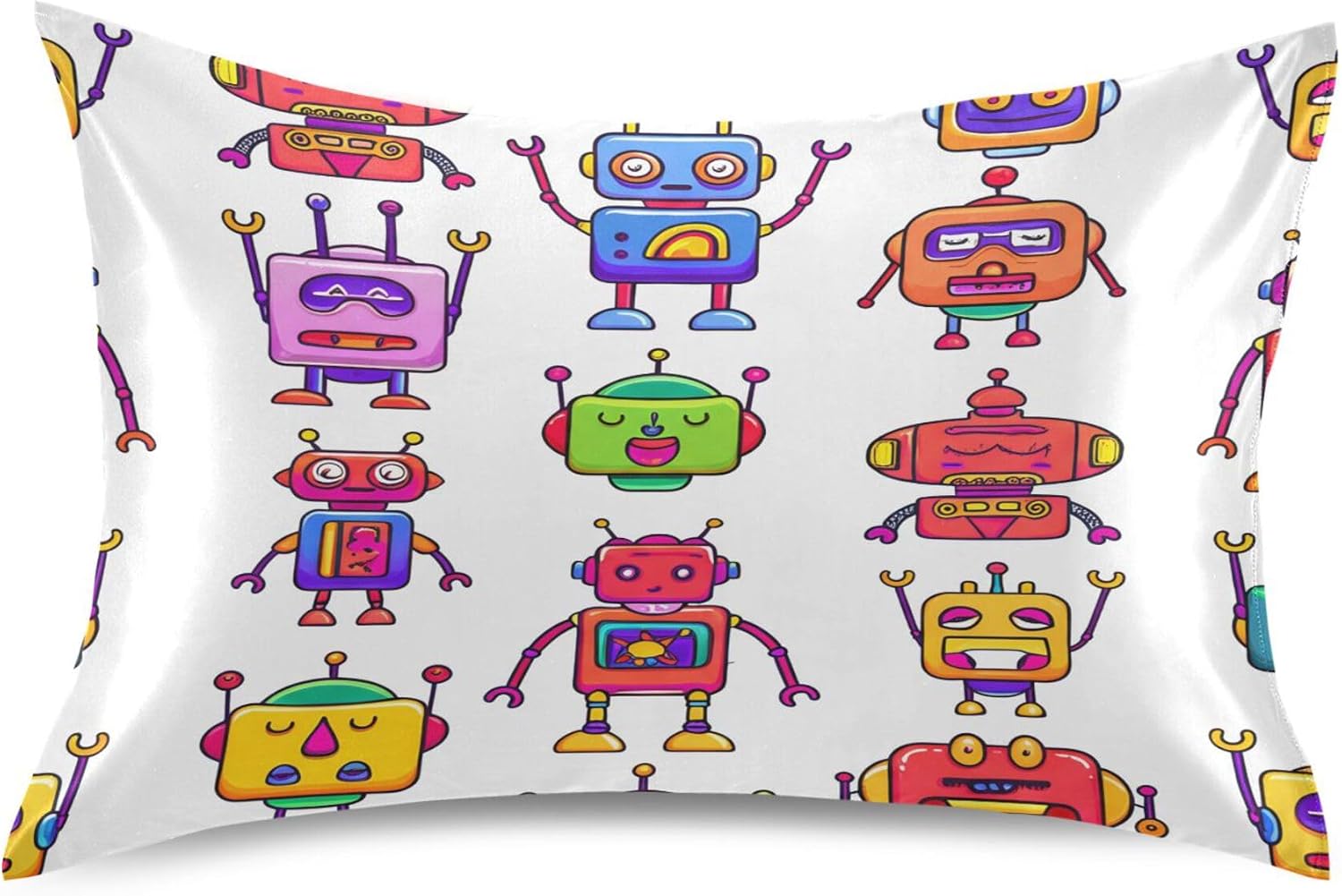 Colorful Robot Satin Pillowcase for Hair Skin,Cooling Satin Pillow Covers with Envelope Closure for Sofa Bed Living Room Home Decor,20x 30 Inch