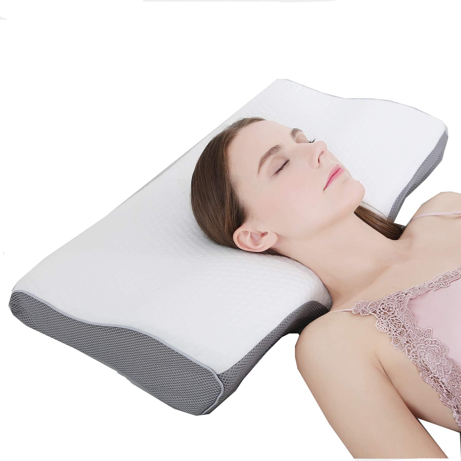 Lucear Contour Memory Foam Pillow Orthopedic Sleeping Pillows Cervical Pillow for Neck Pain Side Sleepers Back and Stomach Sleepers Eyemask and Eraplug for Gift