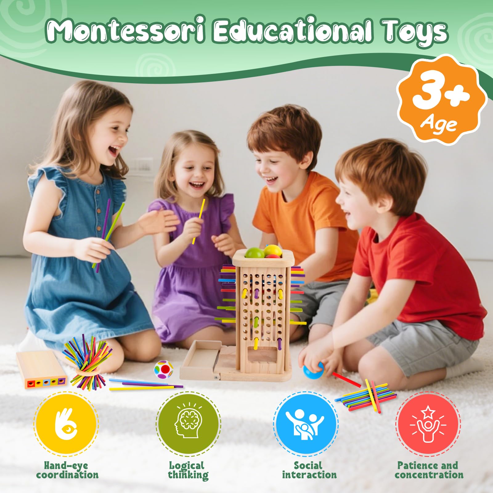 Qhpbuy Montessori Wooden Board Game Toy for 3 4 5 6 Year Old - Image 4