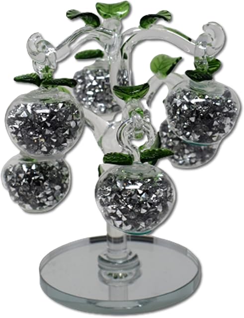 Glass Sparkle Ornament Bling Crushed Diamond Gift |Decorative Crystal Glass Apple Tree for living room home decoration | Crushed Diamond Display | Wedding Anniversary, Birthday Present, Home Decor