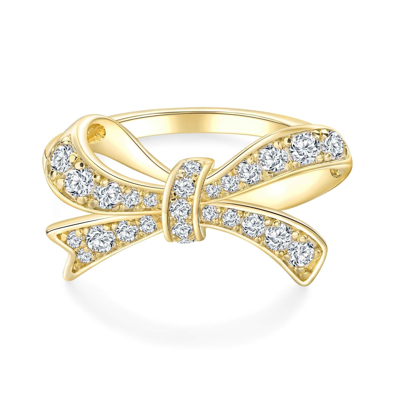 14K Gold Plated/925 Sterling Silver Bow Statement Ring for Women Cubic Zirconia/Created Gemstones,Bow Knot Butterfly Rings,Anniversary Birthday Party Jewelry(with Gift Box)