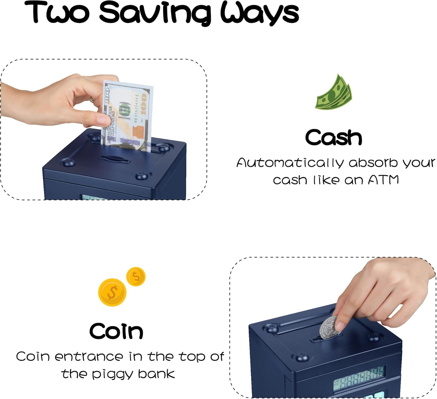 BQGVGU 子供用貯金箱 現金コイン缶 セーフバンク 電子コイン マネーバンク ギフト おもちゃ ATMバンク 子供 男の子 女の 貯金箱 おしゃれ  マネーバンク 子供 硬貨 コイン お札 紙幣 鍵付き 店舗型 可愛い 飾り付き 手提げ金庫 おもちゃ 大容量 小銭投入ボックス お金 ...