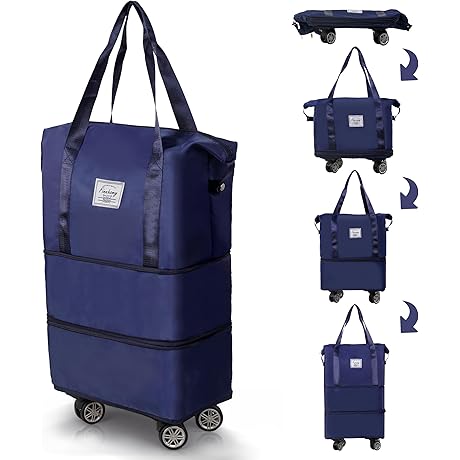 Finnhomy Expandable Folding Shopping Bag with Detachable Wheels