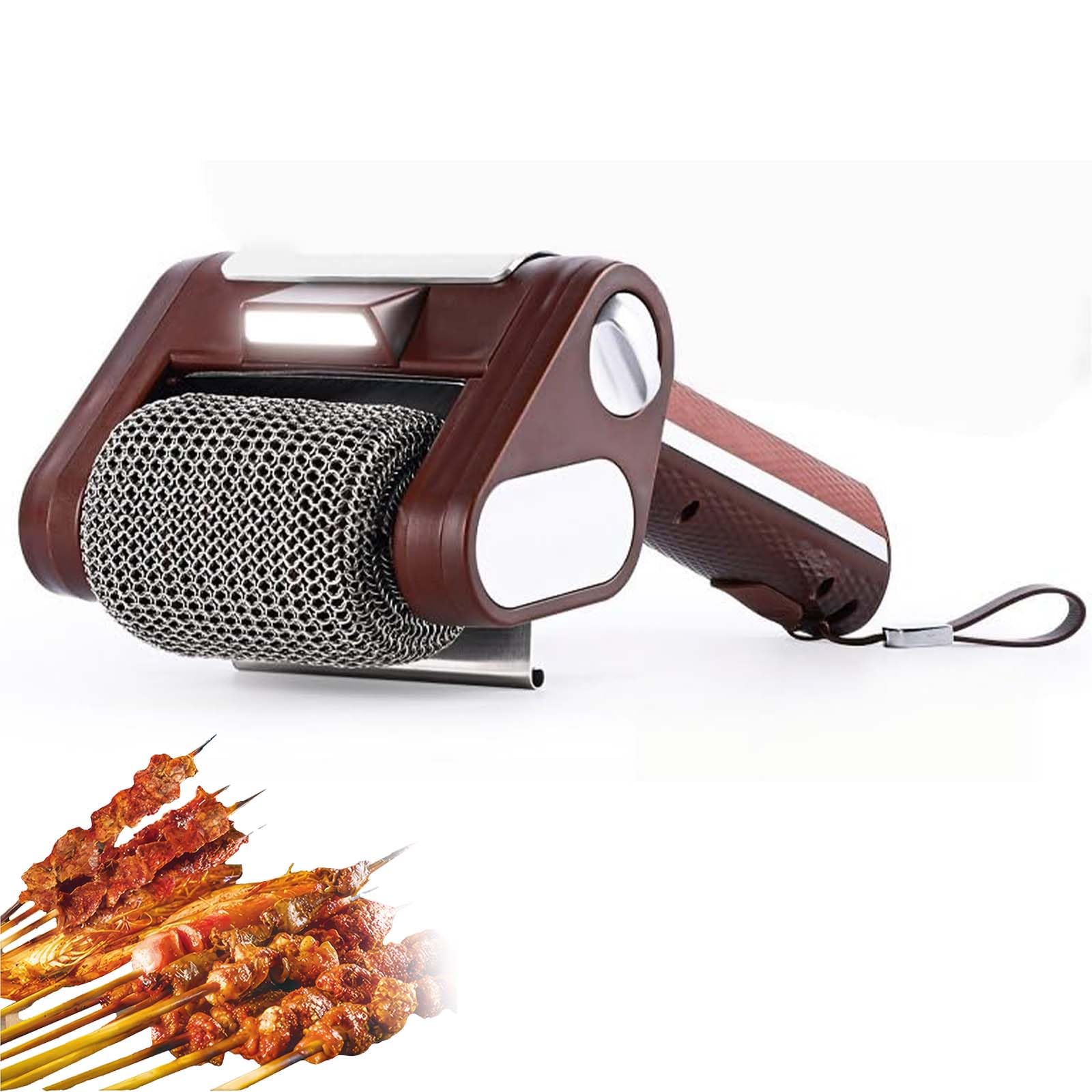 Spazzola per Griglia Elettrica Ricaricabile, Pulitore Barbecue con LED Integrato, Testa Spazzola Rimovibile, Autonomia 3–4 Ore, Kit BBQ Senza Fili 350 rpm Brown