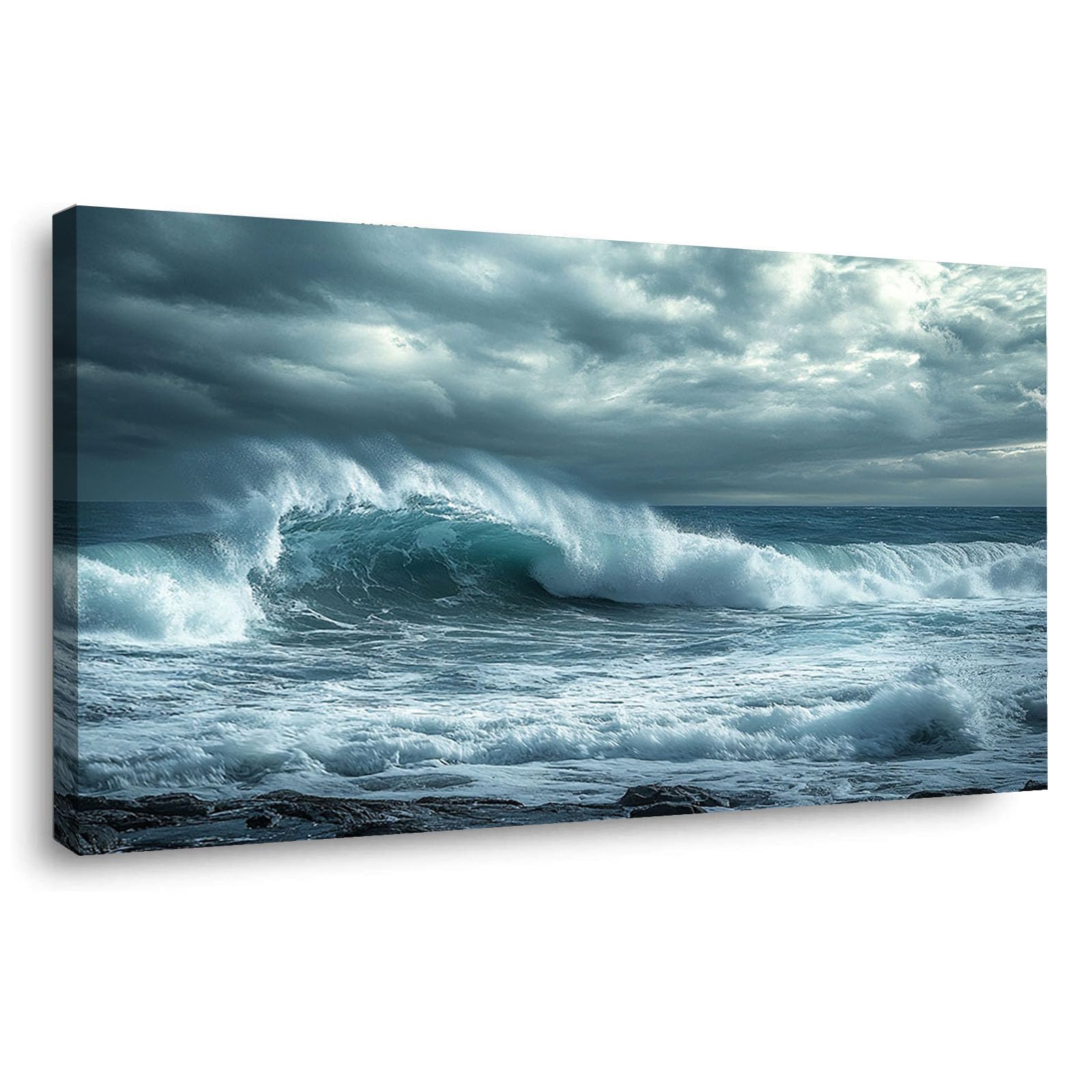 WIKEO Beach Landscape Canvas Picture Wall Art Modern Ocean Landscape Decoration Living Room Bedroom,Bathroom Kitchen Small Home Decor Printed Modern Artwork(Blue 7)-50x100cm Framed