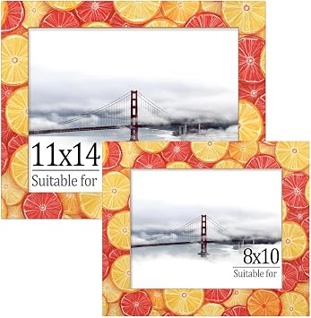 Orange Slices Colored 11x14 Picture Frame for Wall & Tabletop Horizontal Display,Horizontal Photo Frame 11x14, 11 by14Wooden Photo Frame, Ideal for Home Decor and Family Photos