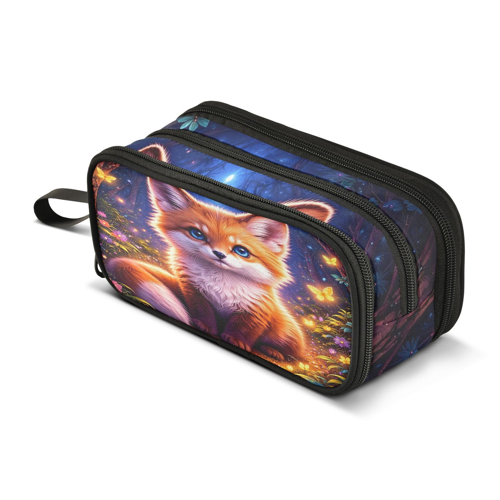 Cute Fox Cub Large Capacity Pencil Case Box Boys Girls Big Stationery Pen Bag Organizer Pencil Pouch Zipper Compartments for School Office