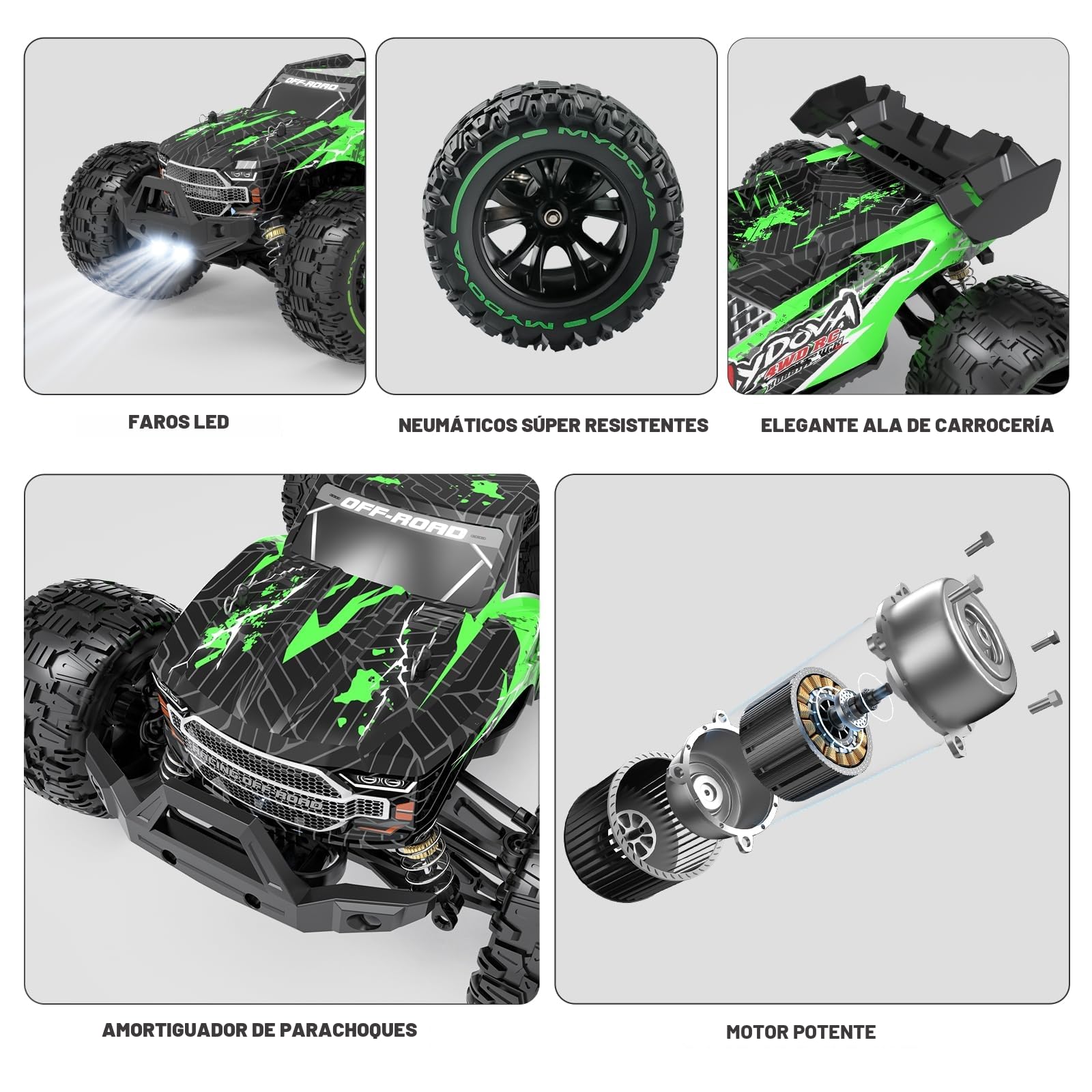 Coche teledirigido 1:14, 4 x 4 de Alta Velocidad RC Offroad 40 km/h, 2,4 GHz 4WD Coche Radiocontrol Drift Buggy Cars con 2 Baterías, Juguete Regalo para Niños Adulto
