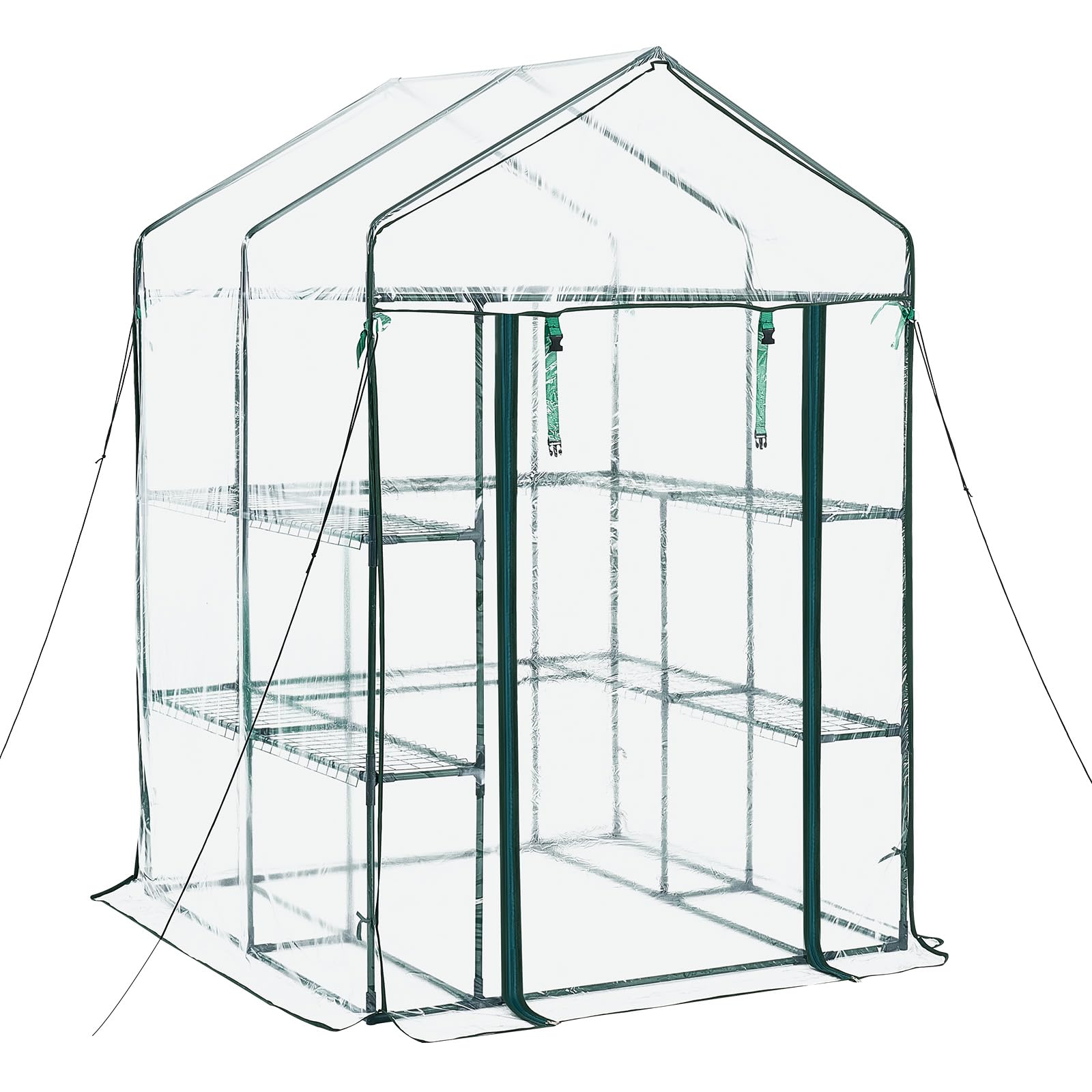 VEVOR Serre de Jardin avec 10 Étagères 2 Niveaux Serre de Jardin pour Plantes et Fleurs en Pot, avec Bâche Transparente PVC, Porte Zippée Enroulable, Capacité Charge par Niveau 15 kg, 137x137x196 cm
